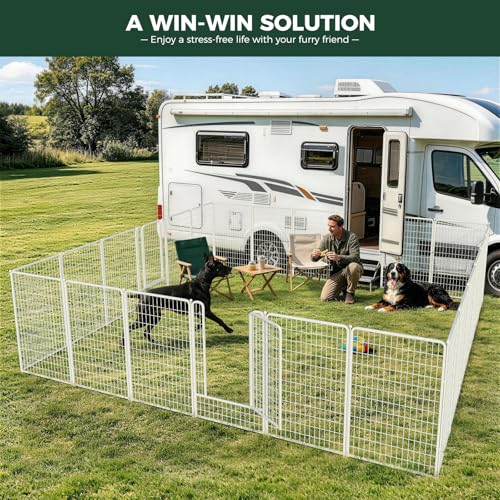 FXW Rollick Unleashed Dog Playpen for Indoor, Yard, RV Camping, 50 inch 16 Panels for Large Dogs, White│Patented | Easy setup, Heavy-duty, DIY layouts, for Ultra Large Dogs, Patented - color: White, size: 50"H