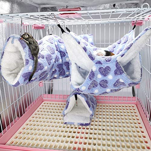 LEFTSTARER Hanging Tunnel for Small Animals Guinea Pig Accessories Sugar Glider Cage Accessories Hamster Rat Toys Ferret Hammock（Heart-Purple） - color: Purple