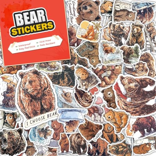 100 PCS Bear Stickers Pack – Waterproof Vinyl Decals for Water Bottles, Laptops, Phones, Notebook, Cars – Cool Vibrant Graphics for Bear Enthusiast - color: Bear
