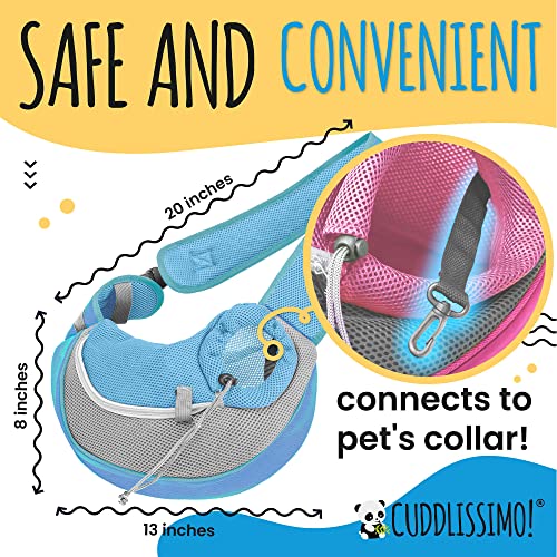 Cuddlissimo Small Dog Sling Carrier, Pet Cat Sling, Puppy Pouch - Blue-S | Teacup & toy breeds under 6 lbs, Yorkie, Chihuahua, kitten, wearable purse-style shoulder bag, hands-free chest carrying - color: Baby Blue