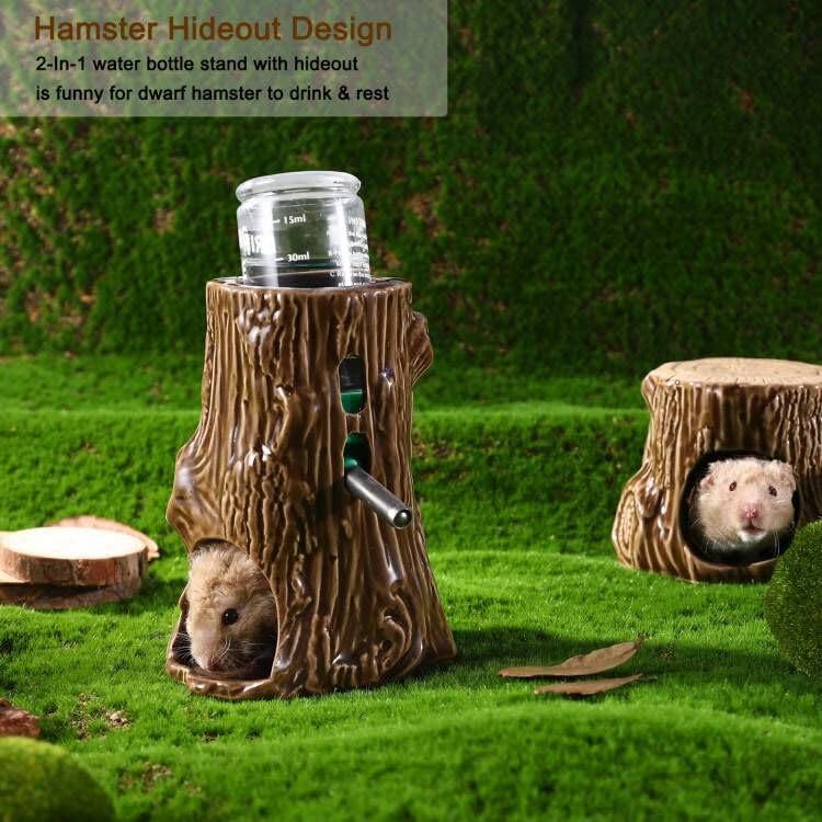 Adjustable No Drip Ceramic Hamster Water Bottle for Glass Tank | 80ML Chew Proof Ceramic Water Dispenser Adjustable Hieght, Stable Stand Holder for Syrian Dwarf Hamster, Mice, Rat