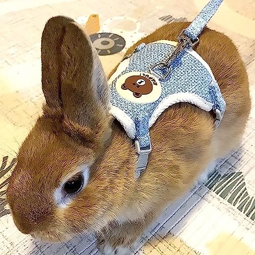 Rabbit Harness and Leash Set 2 Pieces Adjustable Bunny Harness Leash Ferret Harness Guinea Pig Harness Ferret Leash for Small Pets Walking Outdoor (Blue, Small) - color: Blue