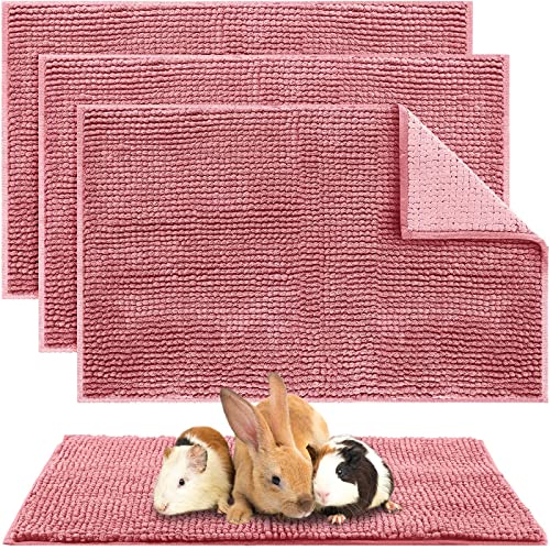 4 Pcs Guinea Pig Cage Liner 16 x 24 Inch Washable Chenille Pee Pads Pet Dog Cat Bedding Training Mat Reusable for Small Animals Puppy Bunny Hamster Chinchilla - color: Pink, size: 16 x 24 Inch, style: Low Pile Chenille