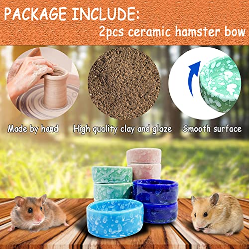 kathson 2 Pcs Hamster Food Bowl Guinea Pig Ceramic Water Bowl Small Animal Feeding Dish for Dwarf Hamster Gerbil Syrian Ferret Hedgehog Chinchilla Bunny (Blue)… - color: Blue, size: 2Pcs:S