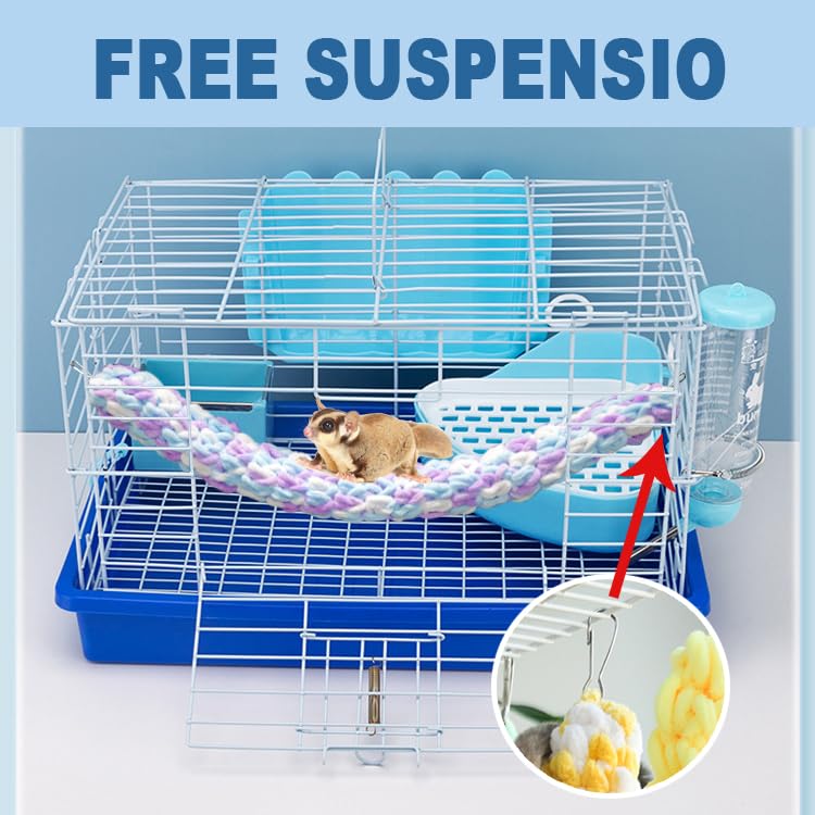 2 Pcs Color Colour Cotton Rope Climbing Sugar Glider Toys with Metal Hook,Small Pets Toys, Rat Hamster Guinea Pig Squirre for Climbing/Exercising/Jungle Exploration, Cage Accessories