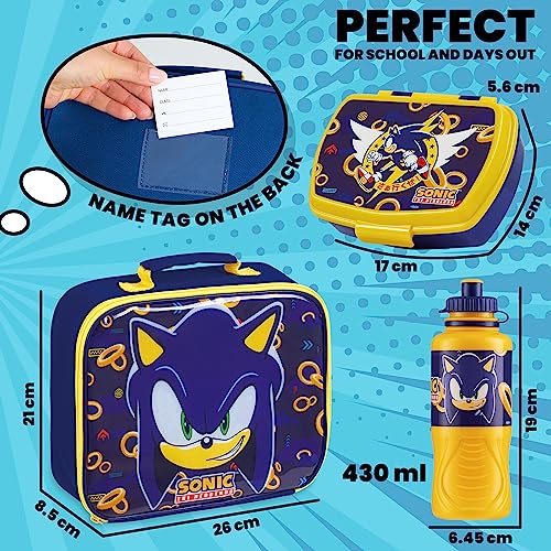 Get Trend Sonic the Hedgehog Kids Lunch Box 3 Pc Set Insulated Lunch Bag Snack Box 14.5 oz Water Bottle BPA Free School Travel Gamer Gifts for Boys Girls