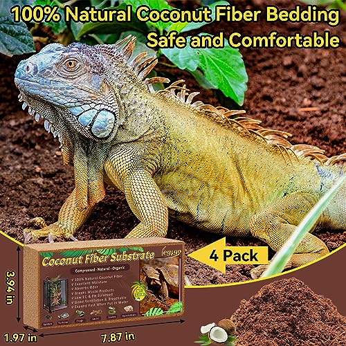 4 Pack Coconut Fiber Substrate, Natural Coco Coir Reptile Bedding | Reptile Substrate for Tortoises, Snakes, Hermit Crabs, Bearded Dragon and Turtles, Bioactive Terrarium Soil & Plant Substrate - color: 4 Pack