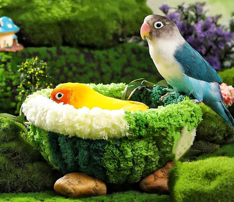 2 Pack Warm Bird Nest Bed for Cage Plush Hanging Parrot Bed Bird Snuggle Hut Hanging Sleeping Bird House for Parakeet, Conure, Budgie, Cockatiel, Lovebird, Finch, Hamster-Green&Pink - color: Green&Pink