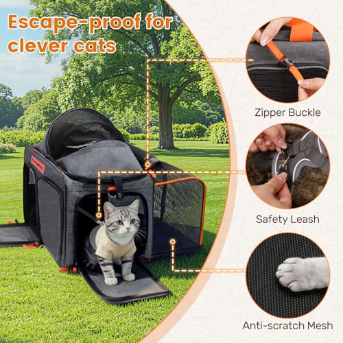 Cat Carrier Soft Sided Airline Approved for Small Pet Dog Travel | Collapsible, Top Loading, for Medium Animal Kitten Puppy Long Car Trip, Expandable Fabric Large Bag, for Kitty Under 20 lb