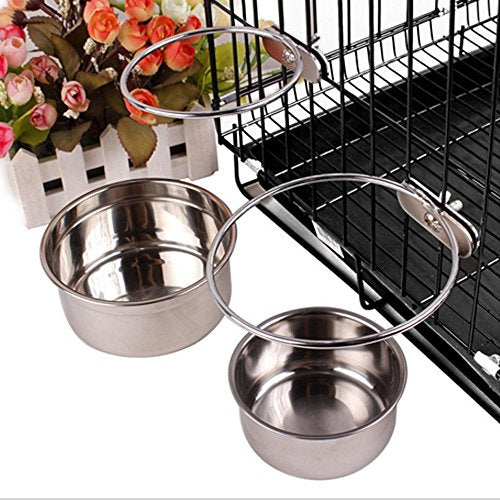 Pet Dog Stainless Steel Coop Cups with Clamp Holder - Detached Dog Cat Cage Kennel Hanging Bowl,Metal Food Water Feeder for Small Animal Ferret Rabbit (Small) - size: Small