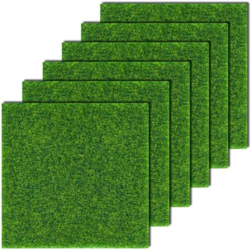 KISEER 6 Pack Fairy Garden Grass 6 x 6 Inches Miniature Artificial Craft Grass for Dollhouse Ornament DIY Decoration - size: 6 Pack 6 x 6