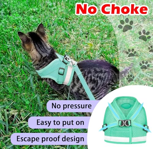 Cat Harnesses and Puppy Harness with Leashes Set, Escape Proof Cat Harness, Adjustable Reflective Soft Mesh Vest Fit Puppy Kitten Rabbit Ferrets's Outdoor Harness - color: Cyan, size: XS (Chest: 6" - 8")