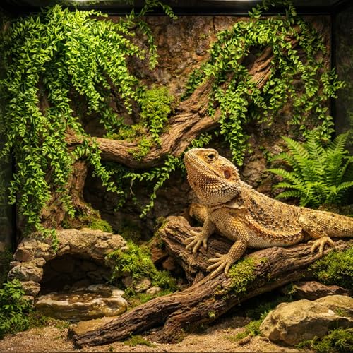 HERCOCCI 3 Pack Reptile Plants, Terrarium Hanging Plants Vines Artificial Leaves Habitat Decorations with Suction Cup for Bearded Dragon Hermit Crab Lizard Snake Geckos Chameleon - color: 3 Pack