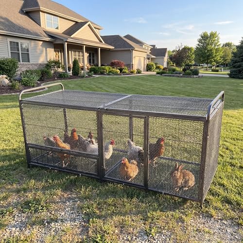63 Inch Heavy Duty Metal Chicken Coop with Bottom Mesh Floor, Portable Chicken Cage with Feeding Door and Top Access, Outdoor Rabbit Hutch for Chickens Ducks Bunnies Quail - size: 63.0"L x 24.0"W x 29.9"H
