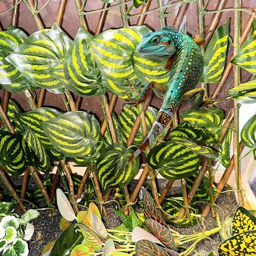 Reptile Hermit Crab Climbing Wall Toys, Bearded Dragon Climb Tank Accessories, 15.75 in Watermelon Leaves Retractable Hedge Fence Background, Gecko Spider Aquarium Decoration with Suction Cups - color: Watermelon Leaves Reptile Climbing Wall