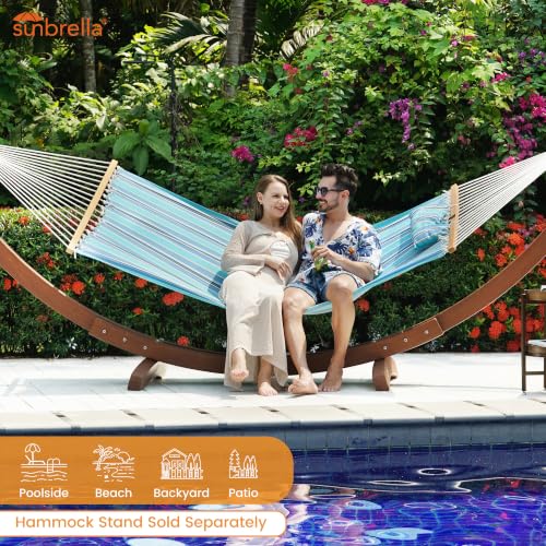 Lazy Daze 12 FT Sunbrella Fabric Hammock, Non-Fading Double Outdoor Hammock | 2 Person Hammock with Pillow, Straps, Carabiners , All Weather Fade Resistant for Outside, Dolce Oasis - color: Dolce Oasis