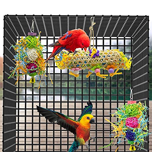 EBaokuup 3Pack Bird Chewing Toys Foraging Shredder Toy Parrot Cage Bird Loofah Hanging Toy for Cockatiel Conure African Grey Parrot - color: 3 PCS