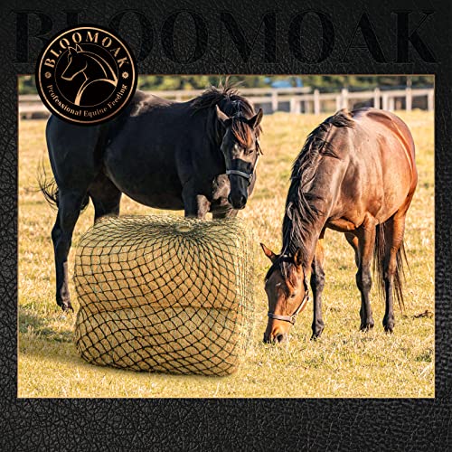 Bloomoak Slow Hay Net Feeder for Horses, Durable Soft Black PE 2/3 String Hay Bales Bags, Fit 36x18x18 to 47x25x17 Inches, Extends 50-64 Inches (2 1.6" Hole/2PC) - color: 2 String-1.6" Hole-Ultra Slow Feed/2PC