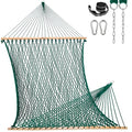 Lazy Daze 13 Ft Double Handwoven Polyester Rope Hammock with Tree Straps | Mesh Hammock for 2 Person, with Spreader Bar, Carabiners, Chains for Outside, Backyard, Patio, 450 Lbs Capacity - color: Green