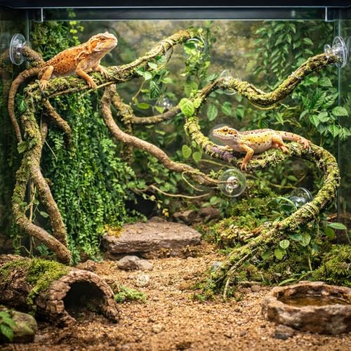 HERCOCCI Reptile Vines, Flexible Jungle Climbing Vines Terrarium Plastic Plants and Leaves Tank Accessories Decor for Gecko Snake Lizard Bearded Dragon Hermit Crab Frog