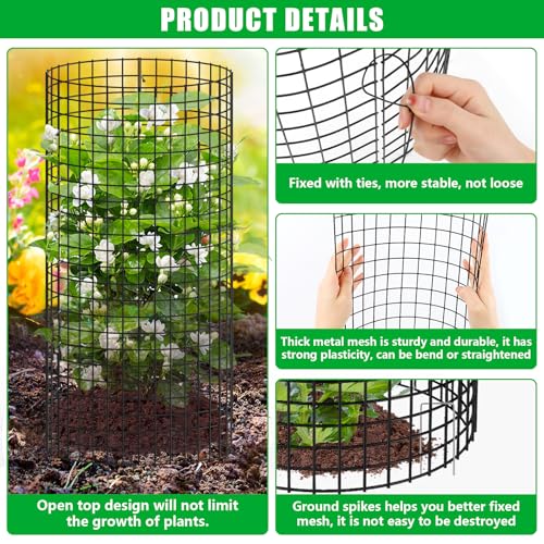 5 Pack Plant Protectors from Animals, 24x12" Plant Cages for Outdoor Plants | Wire Plant Protector, Thick Metal, Non-deformable, Free-Cut, Cap-less Design, Plant Protection Cage to Keep Animals Out - size: 5 PACK-24x12inch