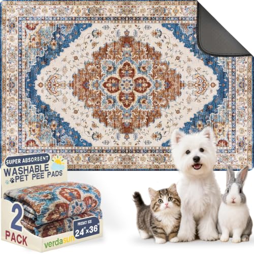 Washable Pee Pads for Dogs, Reusable Puppy Potty Training Pads, Ultra-Absorbent Thick Waterproof Leak-Proof Non-Slip Pads & Mat for Crate, Playpen, Floor, Whelping & Housebreaking , 2 Pack 24"x36" - color: Brick/Blue, size: 24" ×36"(pack of 2)