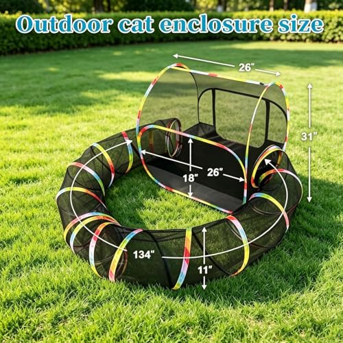 Outdoor Cat Enclosure 2-in-1, Extra Large Pop Up Cat Rolling Tent with 134" Tunnel for Indoor Cats, Expandable Foldable Cat Playpen for Backyard Camping, Fits Small Animals,1-Min Setup - size: 2-in-1 cat enclosures set