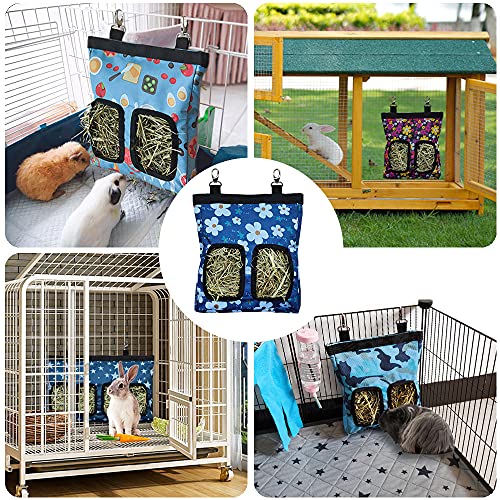 RIOUSSI Guinea Pig Hay Feeder, Hanging Rabbit Hay Feeder Bag. Flowers,2Ct | Upgraded Double Layer Fabric | Bite Resistant | Cleaner Hay & Less Mess | Small Animal Hay Holder for Bunnies & Chinchillas - color: Little+Blueflower