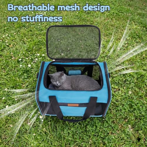 YUNIQUE Soft-Sided Cat & Dog Carrier for Pets Up to 15 Lbs, Airline Approved Collapsible Travel Puppy Carrier with Lightweight Fabric Design (Blue) - color: blue