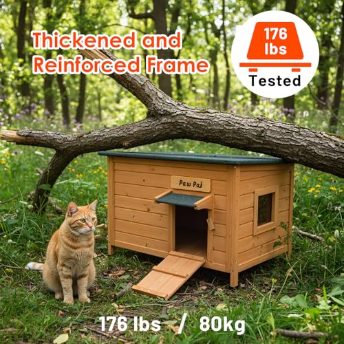 Paw Pal Outdoor Cat House，Outdoor Cat House Weatherproof, Openable Asphalt Roofs，Cat House for Cats, Rabbit, Dog, Small to Medium Pets, Insulated Cat Houses, Large Wooden Cat Houses - style: Large: 33.5" * 21.7" * 21.7"