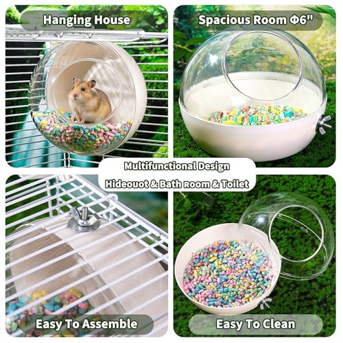 Large Hamster Cage Starter Kit 22x13x15in for Syrian Hamster Dwarf Hamster | Multilevel with Hanging Hideout Ø6", Silent Wheel Ø6", Sand Bath, Tube Ports, Platforms, Ladders, Water Bottle, Food Bowl