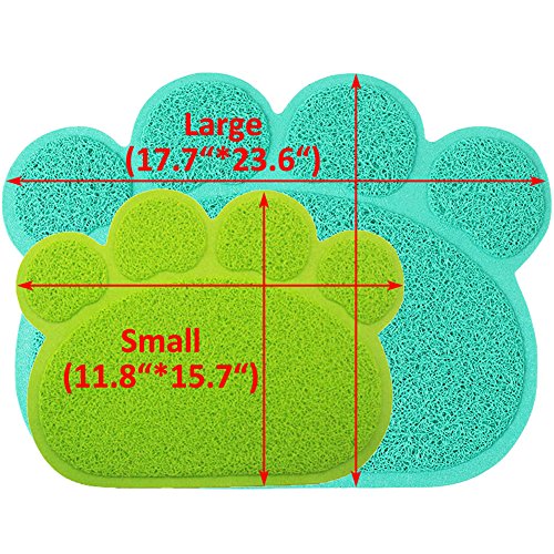 PVC Pet Dog Cat Puppy Kitten Dish Bowl Food Water Feeding Placemat, Non-Slip Cat Litter Mat Paw Shape, Blue Large - color: Blue, size: Large(17.7"x23.6")
