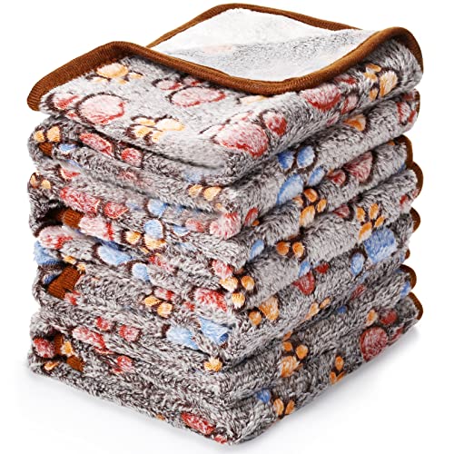Tatuo 4 Pack Fleece Dog Blankets for Puppy Cats Multi-Size Sleep Mat for Pet Guinea Pig Soft Washable Crate Bed Puppy Teething Toys Print Pattern Warm Blanket Indoor(Black,30 x 20.5 Inch,Paw) | Soft, Washable Puppy Blankets for Cats Guinea Pig, Warm Paw P