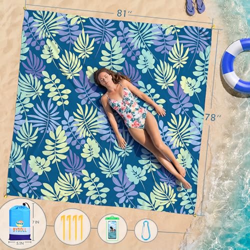 BYDOLL Beach Blanket Waterproof Sandproof,78''X81''/78''X110'' Large Sand Free Oversized Lightweight Sand Resistant Blanket, Picnic Mat for Beach Travel Camping Hiking Essentials - color: Leaves, size: 78''X81"