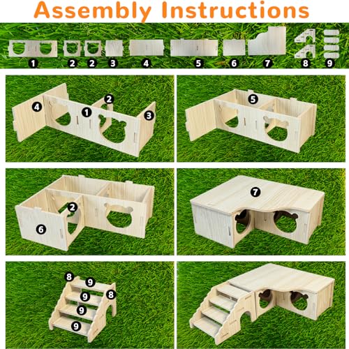 Hamster Hideout Multi-Chamber Hamster House Maze Tunnel Rat Cage Platform Stand Boards Habitats Decor Accessories for Gerbils Mice Lemmings (S) - size: M