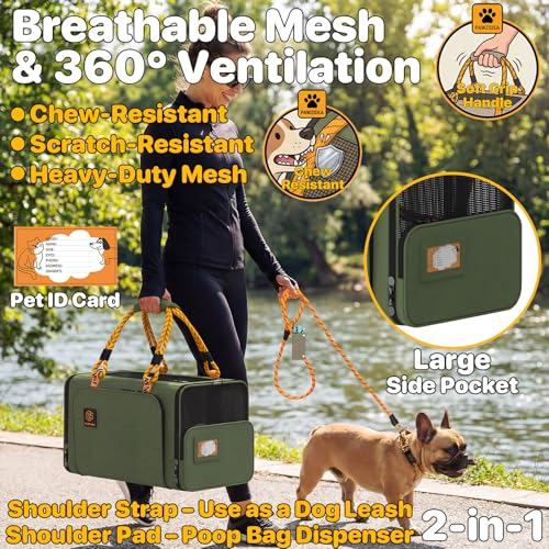 PAWZIDEA Expandable Pet Carrier Airline Approved, 18"×11"×11" Small Dog Carriers, Collapsible Top-Load Cat Carrier for 2 Cats Under Seat, Soft-Sided Puppy & Animal Travel Bag, ID Card, Up to 15lbs - color: Forest Green, size: 18.0"L x 11.0"W x 11.0"H