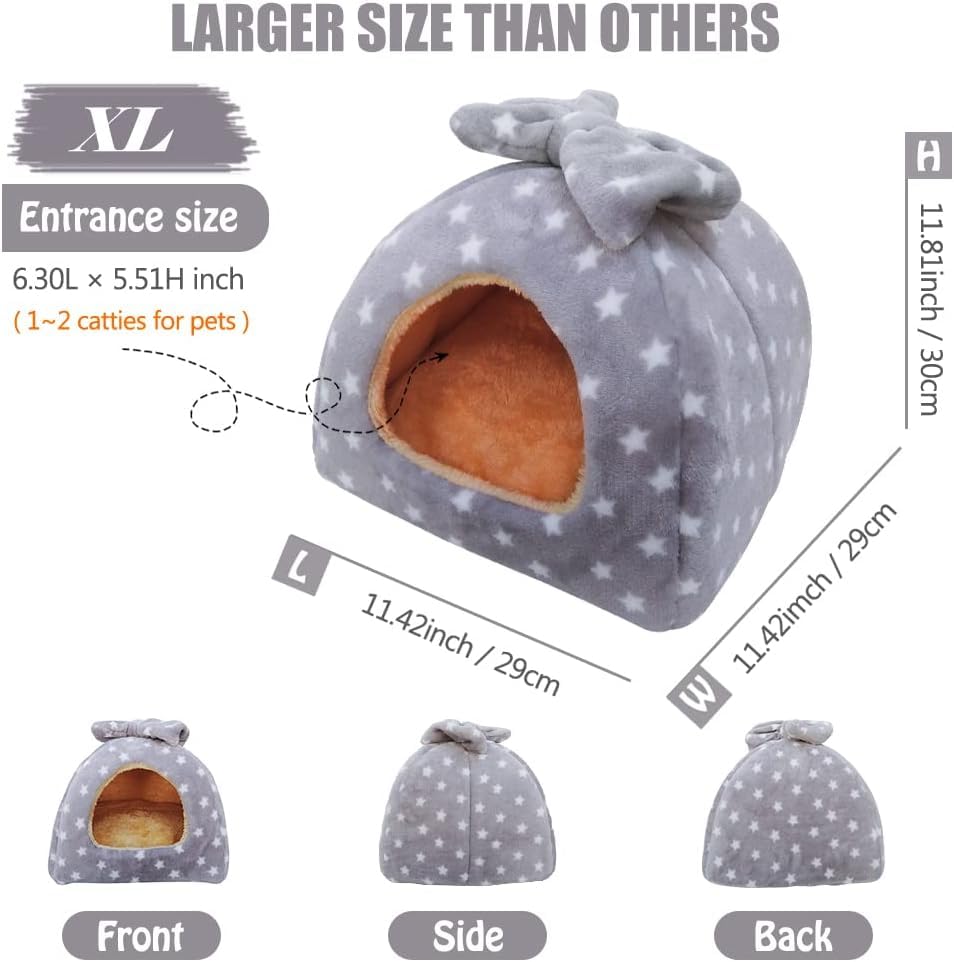 Small Animal Pet Bed, Sleeping House Habitat Nest for Guinea Pig Hamster Hedgehog Rat Chinchilla Hideout Bedding Snuggle Sack Cuddle Cup Cage Accessories with Removable Washable Mat (Gray) - color: Gray