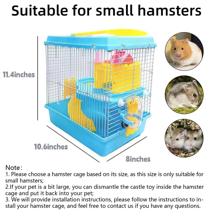 Tfwadmx Hamster Carrier, Dwarf Hamster Travel Cage, Portable Cages with Water Bottle, Gerbil Travel Carry Case Outdoor Vacation House for Small Mice(Blue,10.6”x8”x11.4”) - color: Blue