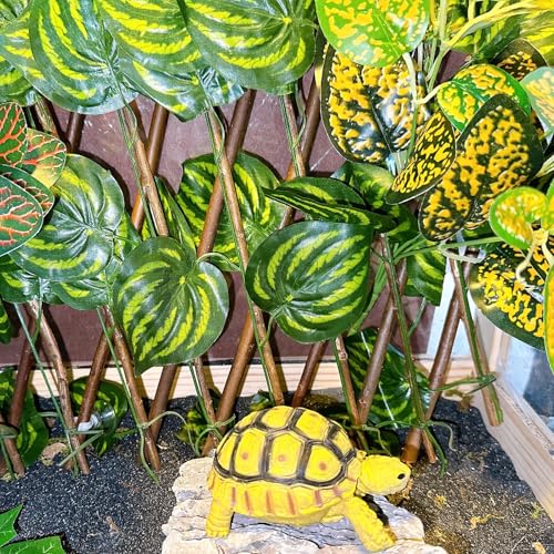 Reptile Hermit Crab Climbing Wall Toys, Bearded Dragon Climb Tank Accessories, 15.75 in Watermelon Leaves Retractable Hedge Fence Background, Gecko Spider Aquarium Decoration with Suction Cups - color: Watermelon Leaves Reptile Climbing Wall