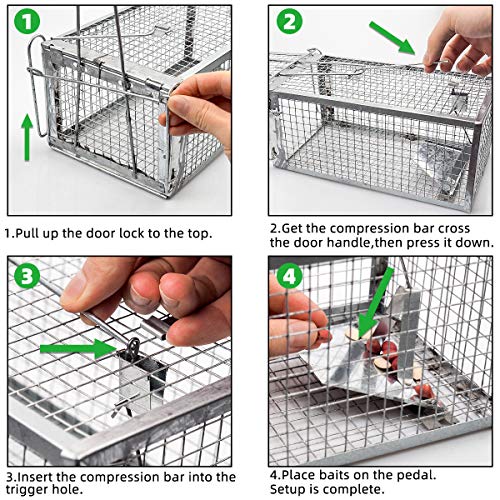 Kensizer Animal Humane Live Cage Trap, Medium 12" L x 6.5" W x 5" H | For Rat Mouse Chipmunk Mice Voles Hamsters and Other Small Rodents, Catch and Release, 1 Pack - size: Medium