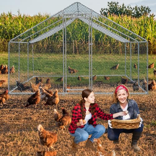 Outvita Chicken Coop, 19.5×10 FT Large Metal Chicken House, Poultry Habitat Cage with Waterproof Cover, Walk-in Chicken Run Pen for Small Animals, Yard, Farm, Patio - color: Silver, size: 234.0"L x 120.0"W x 78.0"H