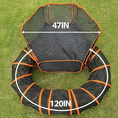 Pawtenda 2-in-1 Cat Tent & Enclosure Outdoor, Foldable Playpen with Tunnel | Orange Portable Catio for Outside, Pop-Up, Breathable Tear-resistant Mesh and sturdy frame, for Cats and Other Animals - color: Orange