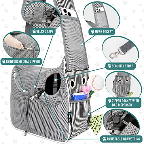 PetAmi Dog Sling Carrier Small Dogs, Hands Free Crossbody Carrier, Stripe | Under 10 lbs, Puppy Cat Pet Travel Gift, Breathable Mesh, Padded Strap, Removable Sherpa Bed, Pockets & Poop Bag Dispenser - color: Stripe Black