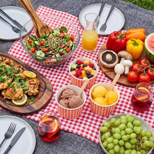Jingmore 100 Pcs Ice Cream Paper Cups Bulk 8 oz Disposable Dessert Bowls for Hot or Cold Food Snack Treats Gift for Birthday Summer Party Favor Decoration(Red Gingham) - style: Red Gingham