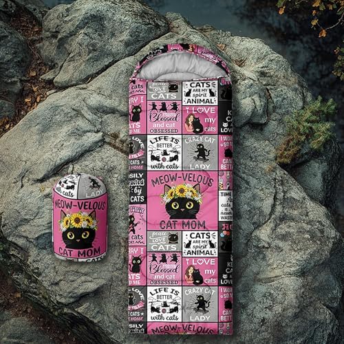 AILONEN Midnight Meow Sleeping Bag, Charcoal Cat Eyes Crescent Graphic, Portable Camp Sack Sleepover Style - color: H134