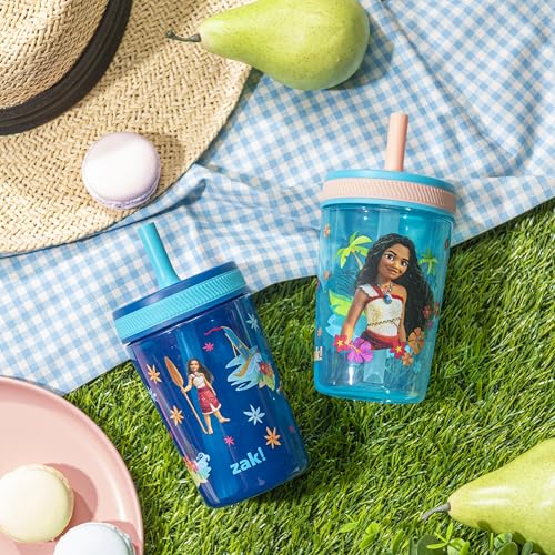 Zak Designs Disney Moana 2 Kelso Toddler Cups For Travel or At Home, 15oz 2-Pack Durable Plastic Sippy Cups With Leak-Proof Design is Perfect For Kids (Moana, Maui, Simea) | BPA Free, Plastic, Sippy Cups, Cup Holder Friendly, Dishwasher Safe, Easy to Clea
