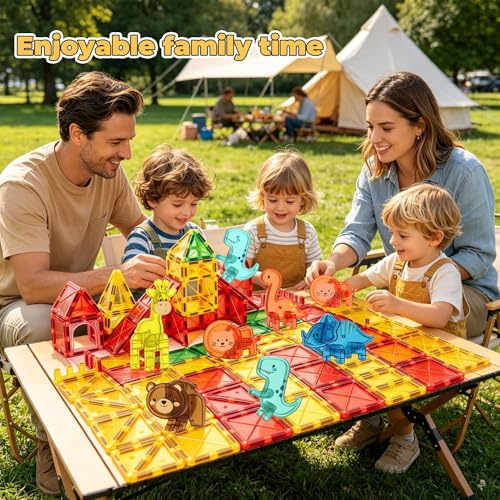 Magnetic Animal Figures for Magnetic Tiles, 3D Assemble Zoo Dinosaur Animal Toys, STEM Educational Sensory Play Set for Kids , Compatible with Magnetic Building Blocks, Ideal Gift for Boys Girls (9)