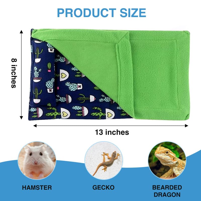 Bearded Dragon Hammock Sleeping Bag Set- Hanging Pet Bed with Pillow and Blanket Hideout Habitat with Soft Warm for Bearded Dragon Lizard Leopard Gecko and Small Pet Animal（Blue + Green Quilt） - color: Blue + Green Quilt