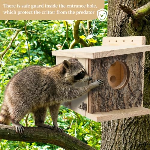 Squirrel Nesting Box with Predator Guard, Easy Assembly Squirrel Houses | for Outside Nesting, Wooden Nesting Box for Squirrels, Chipmunk, Bird and Small Animals