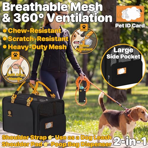 PAWZIDEA Large Pet Carrier Expandable, 24"×16"×16" Soft-Sided Cat Carrier for 2–4 Cats up 55lb, Portable & Collapsible Small Medium Dog Travel Crate for Car, XL Storage Pocket, ID Card, Shoulder Strap - color: Black Warrior, size: 24.0"L x 16.0"W x 16.0"H